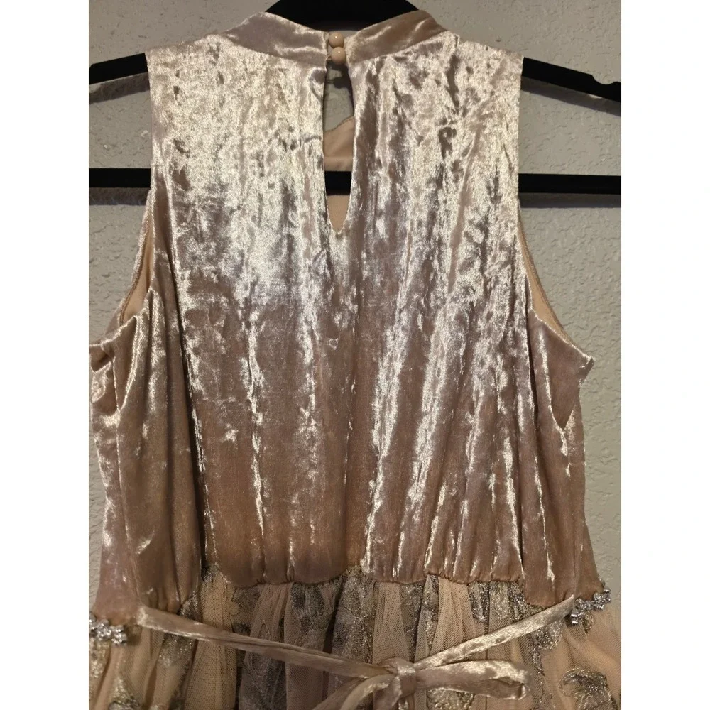 Speechless Girls Champagne Velvet & Floral Tulle High-Low Formal Dress Size 14